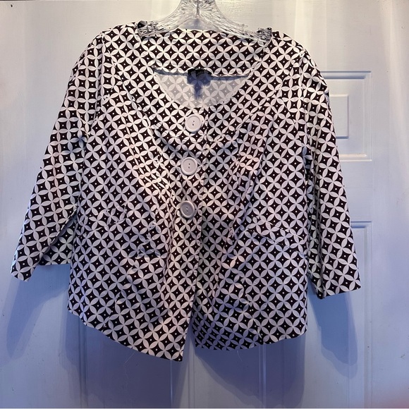 BCX Trendy Womens White Brown Short Sleeve Cropped Jacket Plus Size 2X - Picture 2 of 7